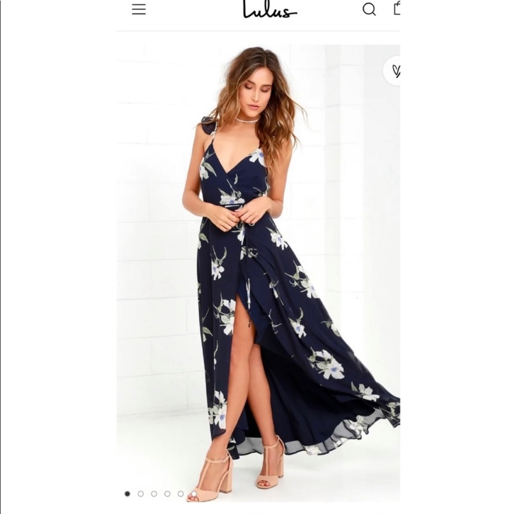 Lulus navy floral wrap maxi dress